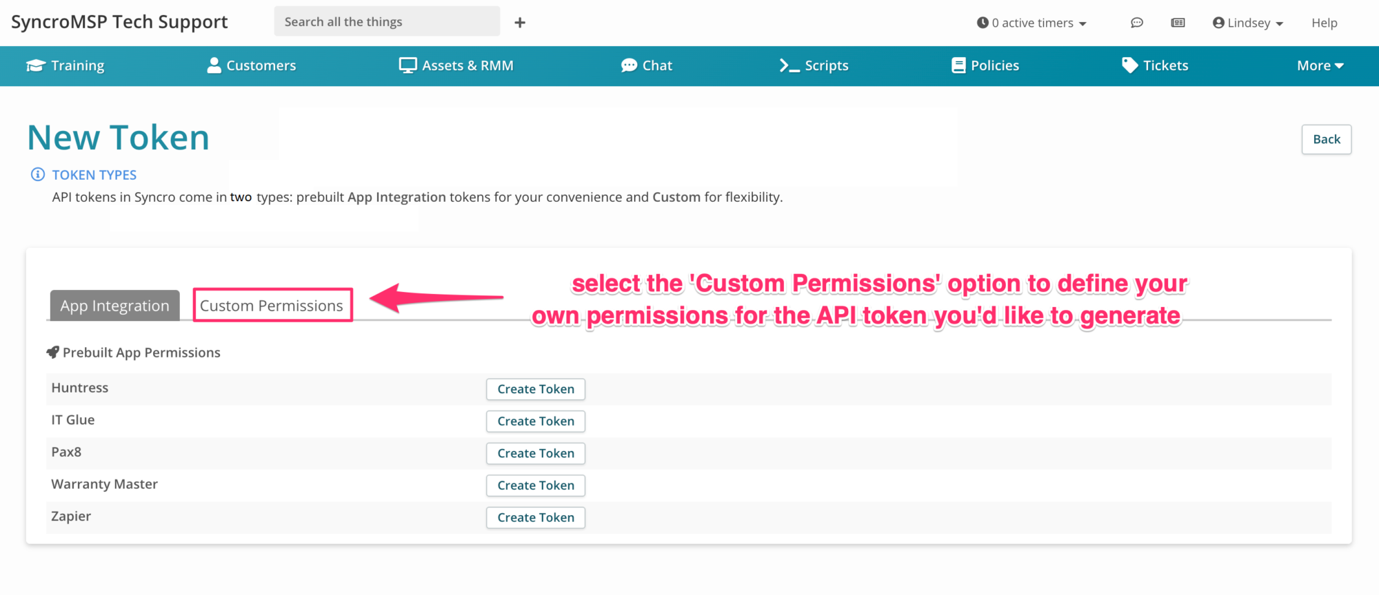 Syncro API Key Token Custom Permissions