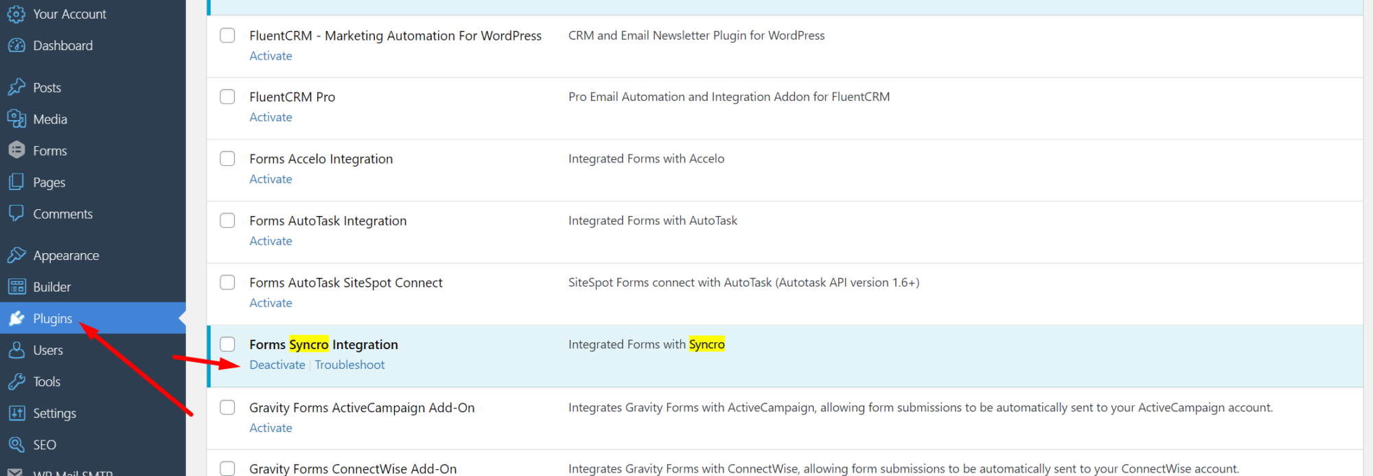 Activate Syncro Integration in the Plugins Menu